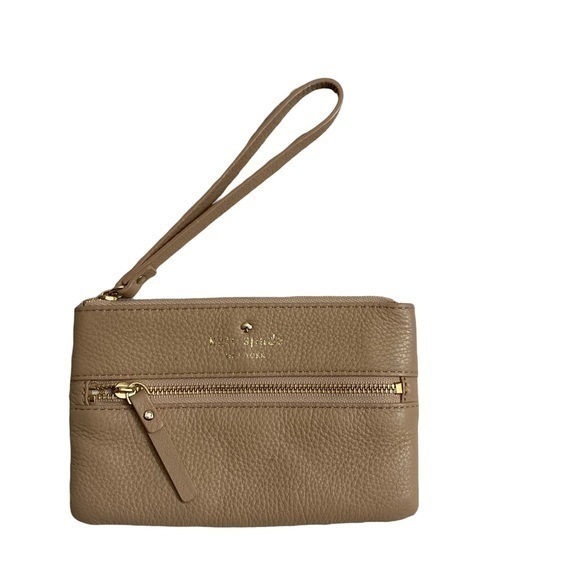 Kate spade neutral dark beige light tan wristlet bag